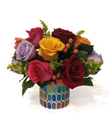 Kaleidoscope - Rainbow Vase with Colorful Roses