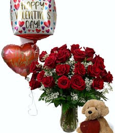 Super Lover - 3 Dozen Roses! With Plush & Valentine's Balloons