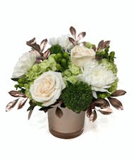 Moonstruck - Rose Gold Vase with White Roses & Green Hydrangea