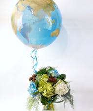 My Whole World - Green & Blue Hydrangea with a 3-D World Balloon Option